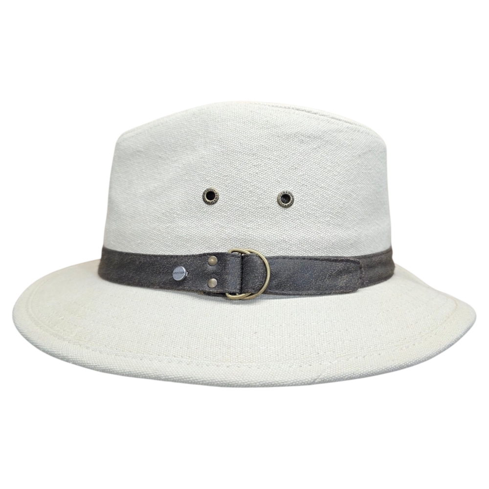 Stetson‎ Canvas Fedora Safari Hat Leather Buckle Trim Tan Brown Size Lg/XL